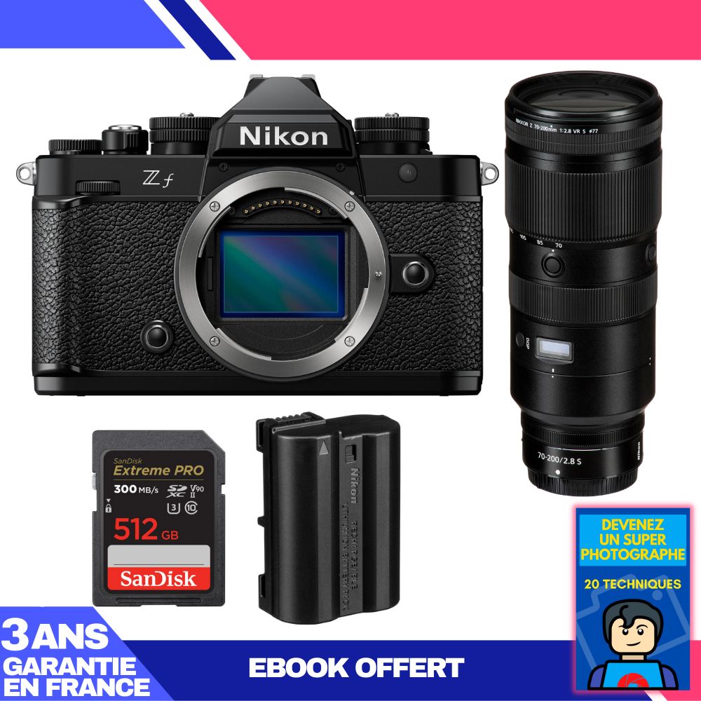 Boitier Nikon Zf + 70 200mm f2.8 VR + 1 SanDisk Extreme PRO UHS II SDXC 300 MB/ + 1 Nikon EN EL15C + Ebook 'Devenez Un Super Photographe