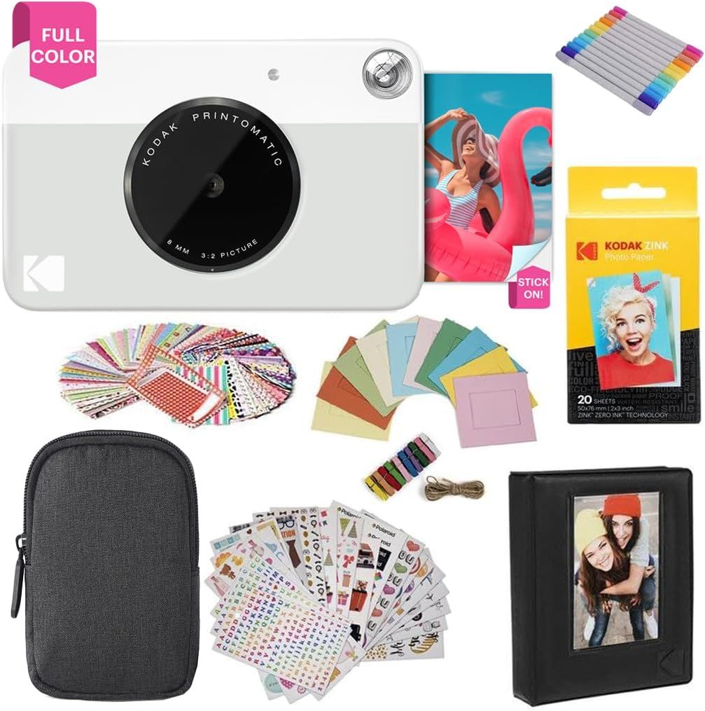 Hamiltion Printomatic Instant Camera Yellow Gift Bundle + Zink Paper 20 Sheets + Deluxe Case + 7 Fun Sticker Sets + Twin Tip Markers + Photo Album + Hanging Frames Paquet Cadeau - vue 2