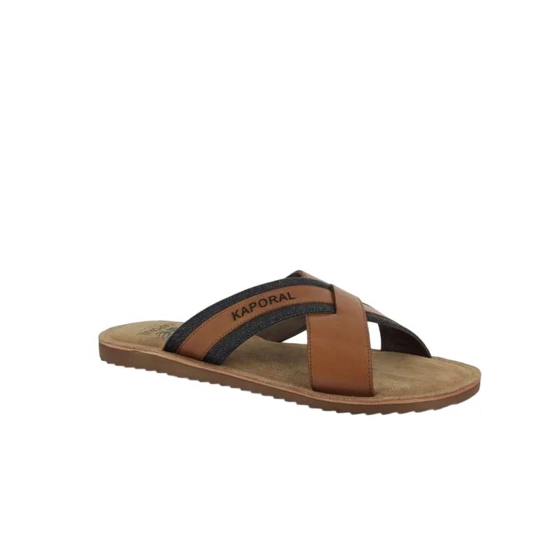 Tongs Kaporal Sandales en cuir camel et jean