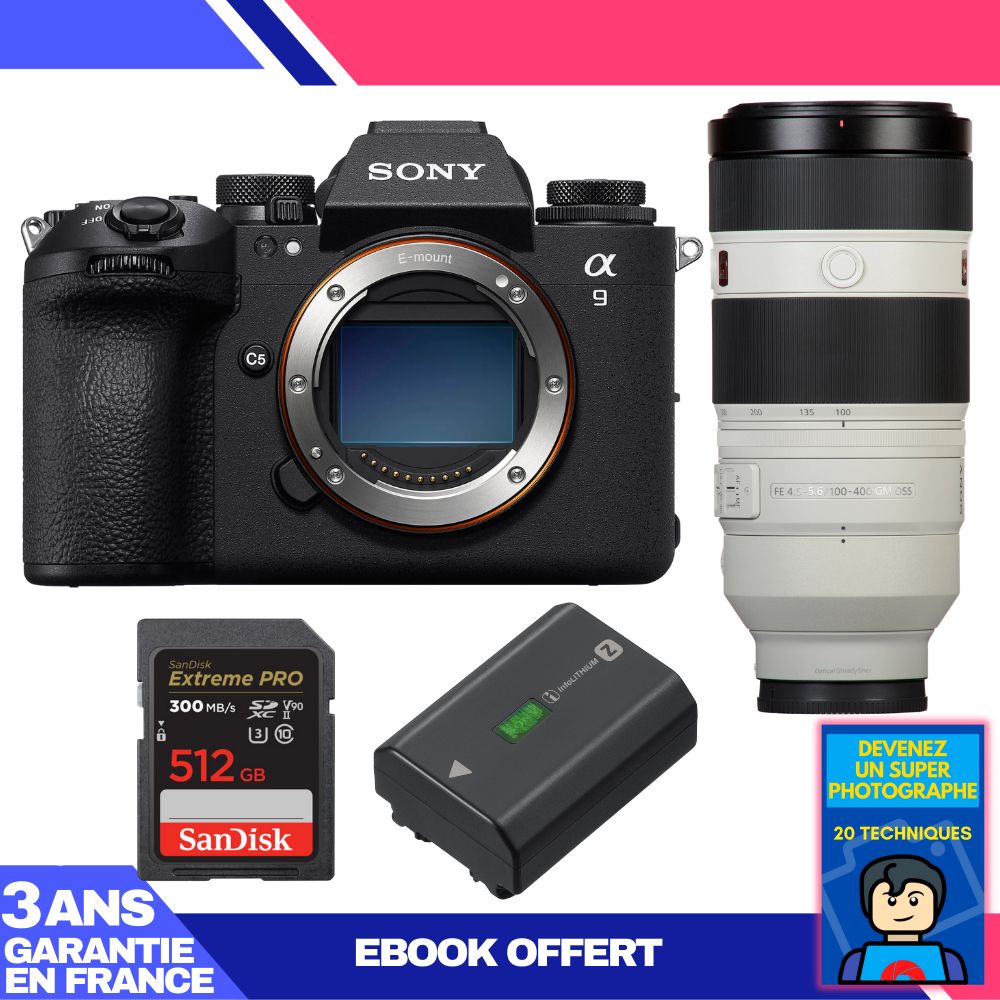 Boitier Sony A9 III + FE 100 400mm f4.5 5.6 GM OSS + 1 SanDisk Extreme PRO UHS II SDXC 300 MB/ + 1 Sony NP FZ100 + Ebook 'Devenez Un Super Photographe - vue 2