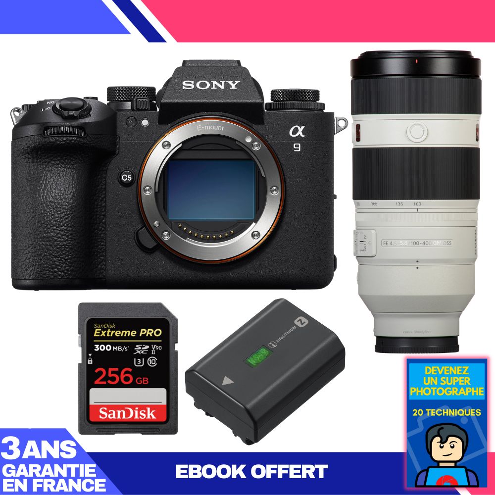 Boitier Sony A9 III + FE 100 400mm f4.5 5.6 GM OSS + 1 SanDisk Extreme PRO UHS II SDXC 300 MB/ + 1 Sony NP FZ100 + Ebook 'Devenez Un Super Photographe - vue 3