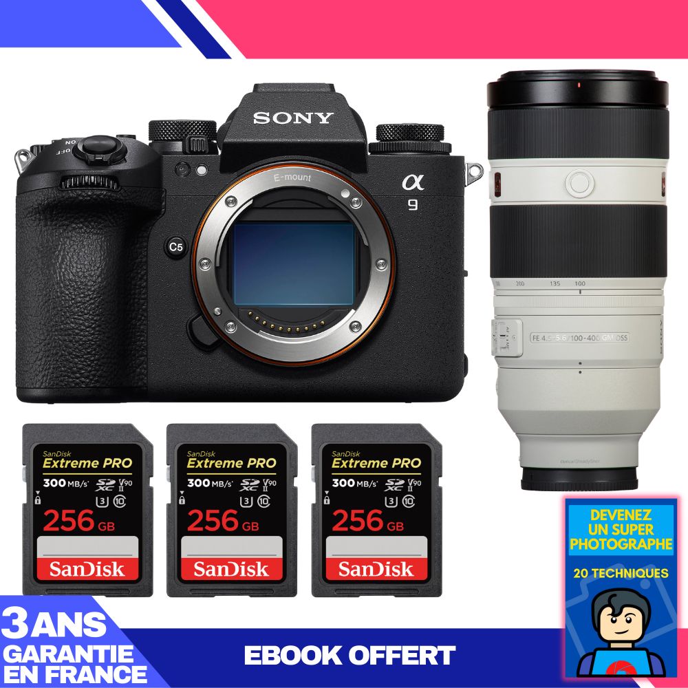 Boitier Sony A9 III + FE 100 400mm f4.5 5.6 GM OSS + 3 SanDisk Extreme PRO UHS II SDXC 300 MB/ + Ebook 'Devenez Un Super Photographe - vue 2