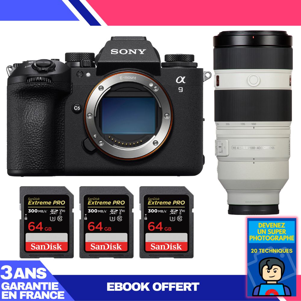 Boitier Sony A9 III + FE 100 400mm f4.5 5.6 GM OSS + 3 SanDisk Extreme PRO UHS II SDXC 300 MB/ + Ebook 'Devenez Un Super Photographe - vue 3
