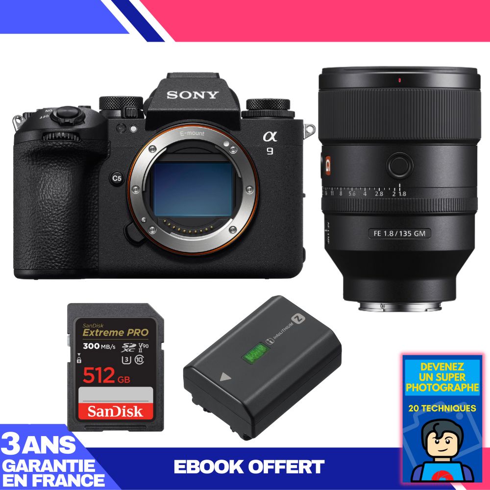 Boitier Sony A9 III + FE 135mm f1.8 GM + 1 SanDisk Extreme PRO UHS II SDXC 300 MB/ + 1 Sony NP FZ100 + Ebook 'Devenez Un Super Photographe - vue 4