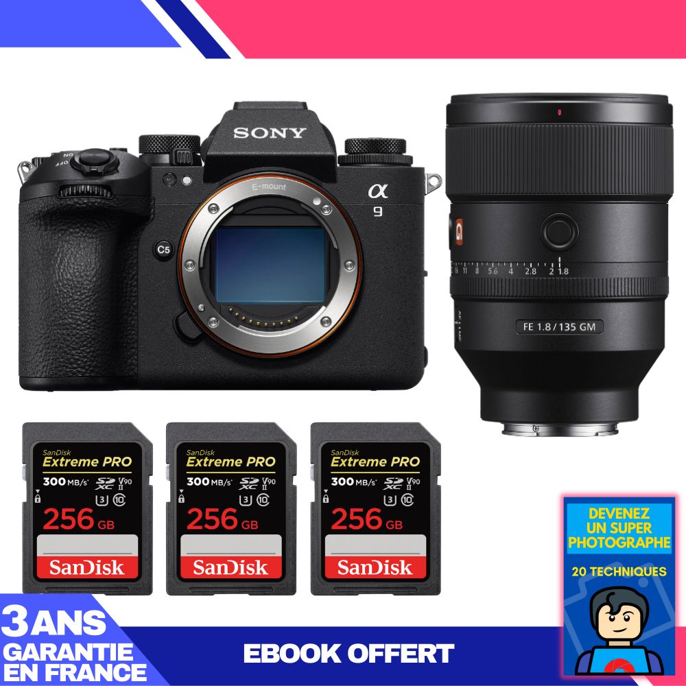 Boitier Sony A9 III + FE 135mm f1.8 GM + 3 SanDisk Extreme PRO UHS II SDXC 300 MB/ + Ebook 'Devenez Un Super Photographe - vue 2
