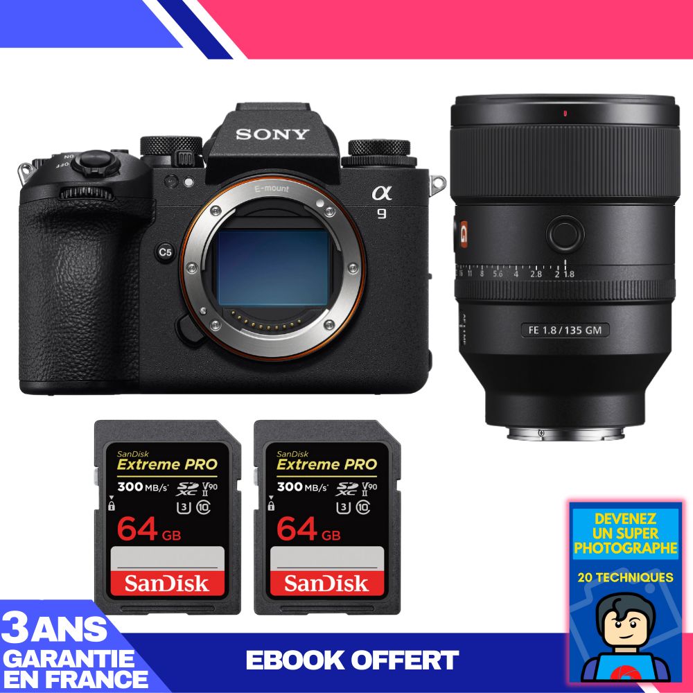 Boitier Sony A9 III + FE 135mm f1.8 GM + 2 SanDisk Extreme PRO UHS II SDXC 300 MB/ + Ebook 'Devenez Un Super Photographe - vue 2
