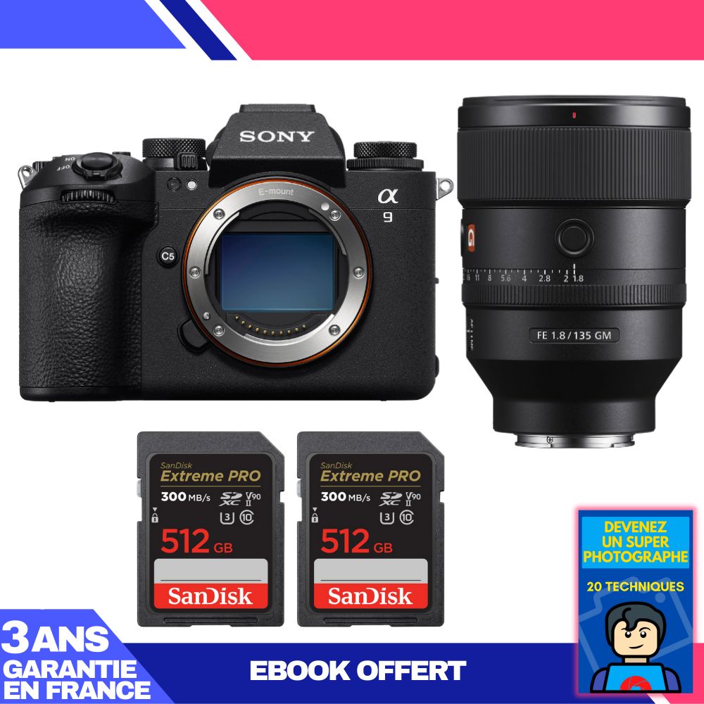 Boitier Sony A9 III + FE 135mm f1.8 GM + 2 SanDisk Extreme PRO UHS II SDXC 300 MB/ + Ebook 'Devenez Un Super Photographe - vue 3