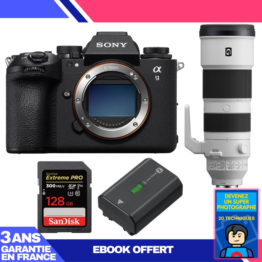 Boitier Sony A9 III + FE 200 600mm f5.6 6.3 G OSS + 1 SanDisk Extreme PRO UHS II SDXC 300 MB/ + 1 Sony NP FZ100 + Ebook 'Devenez Un Super Photographe - vue 2