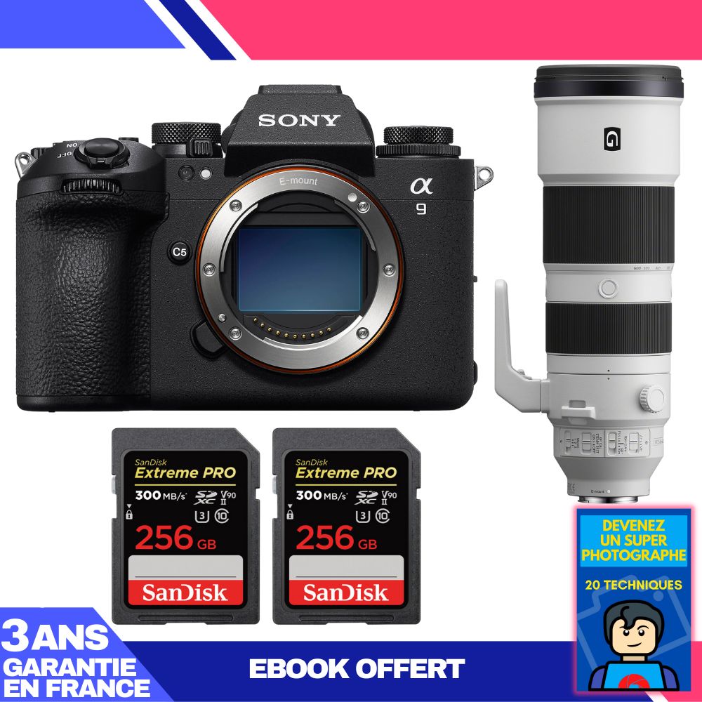 Boitier Sony A9 III + FE 200 600mm f5.6 6.3 G OSS + 2 SanDisk Extreme PRO UHS II SDXC 300 MB/ + Ebook 'Devenez Un Super Photographe
