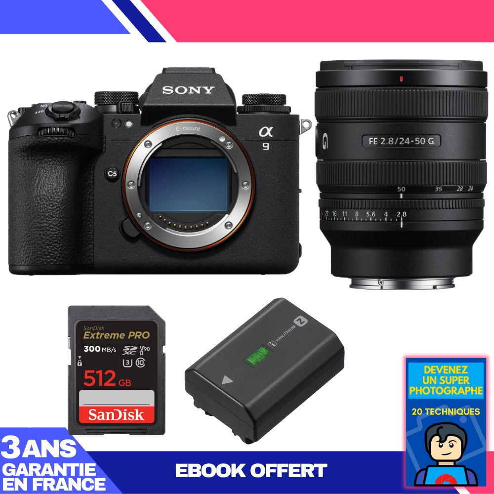 Boitier Sony A9 III + FE 24 50mm f2.8 G + 1 SanDisk Extreme PRO UHS II SDXC 300 MB/ + 1 Sony NP FZ100 + Ebook 'Devenez Un Super Photographe - vue 3