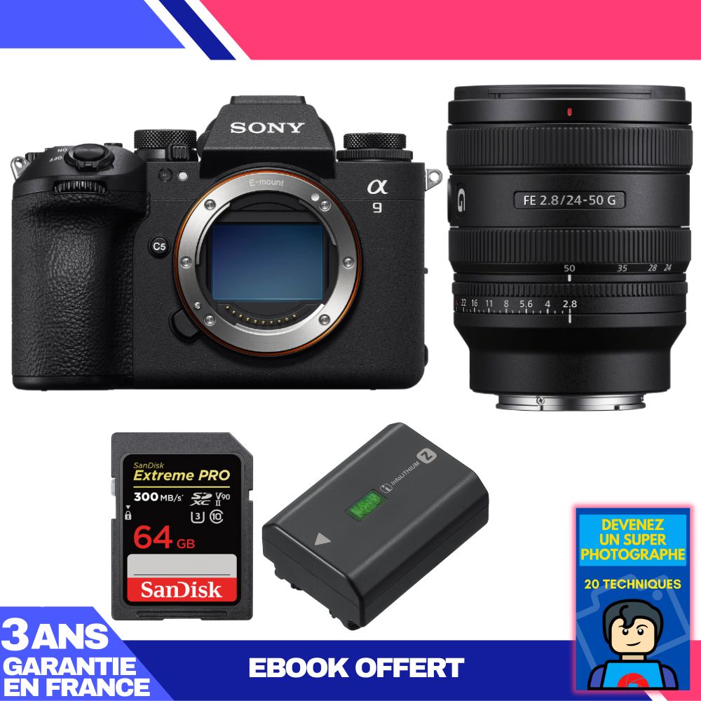 Boitier Sony A9 III + FE 24 50mm f2.8 G + 1 SanDisk Extreme PRO UHS II SDXC 300 MB/ + 1 Sony NP FZ100 + Ebook 'Devenez Un Super Photographe - vue 2