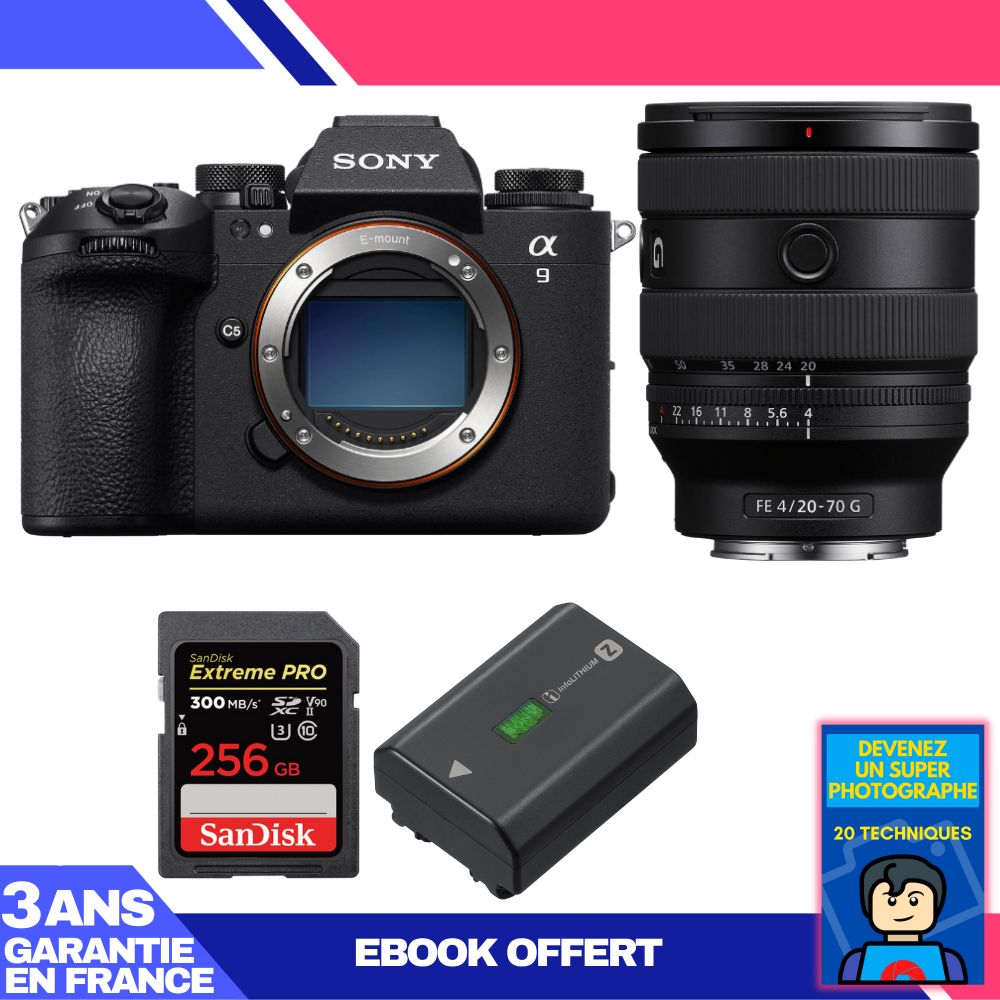 Boitier Sony A9 III + FE 20 70mm f4 G + 1 SanDisk Extreme PRO UHS II SDXC 300 MB/ + 1 Sony NP FZ100 + Ebook 'Devenez Un Super Photographe - vue 2