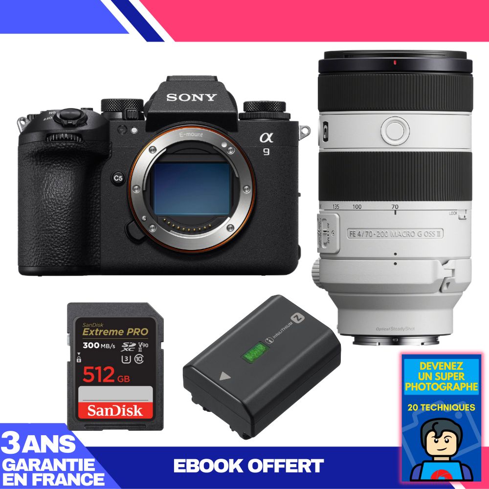 Boitier Sony A9 III + FE 70 200mm f4 Macro G OSS II + 1 SanDisk Extreme PRO UHS II SDXC 300 MB/ + 1 Sony NP FZ100 + Ebook 'Devenez Un Super Photographe - vue 4
