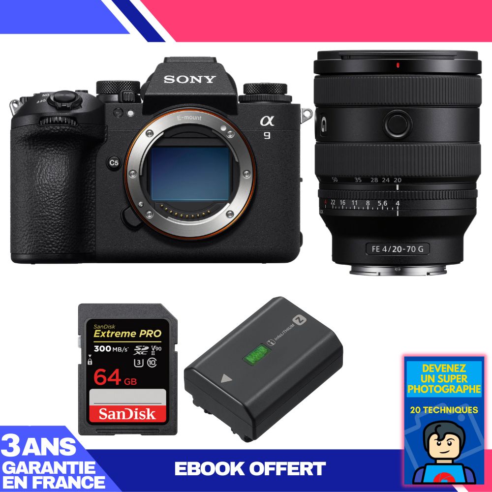 Boitier Sony A9 III + FE 20 70mm f4 G + 1 SanDisk Extreme PRO UHS II SDXC 300 MB/ + 1 Sony NP FZ100 + Ebook 'Devenez Un Super Photographe - vue 3