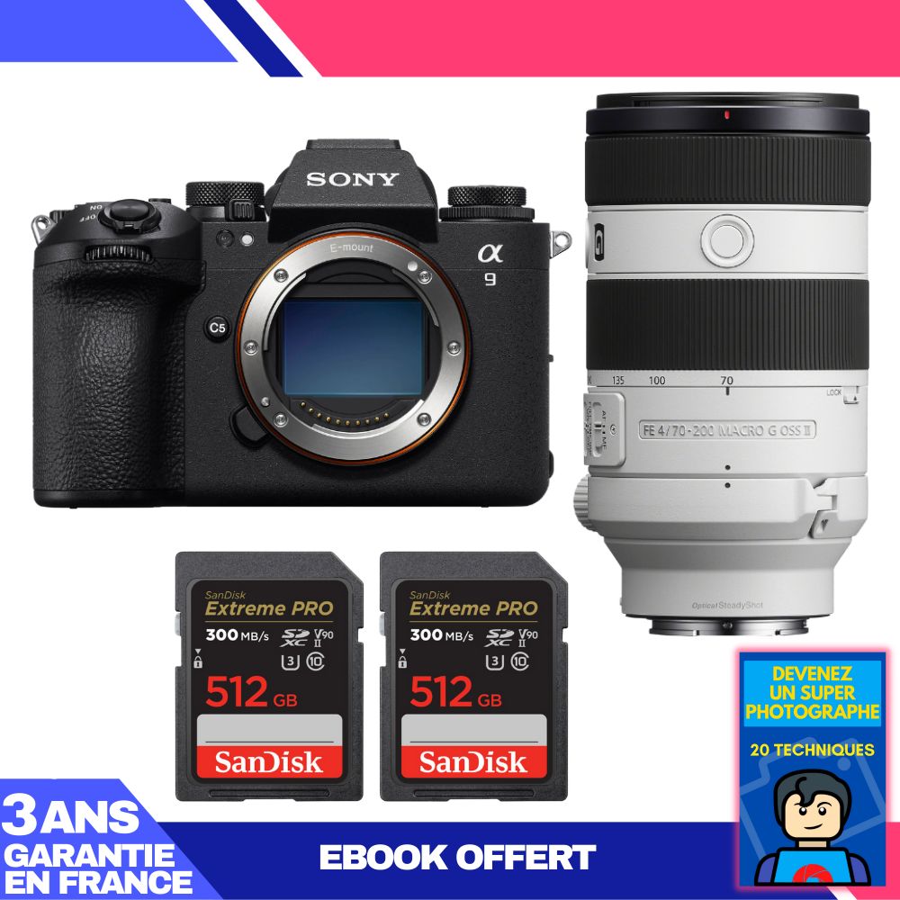 Boitier Sony A9 III + FE 70 200mm f4 Macro G OSS II + 2 SanDisk Extreme PRO UHS II SDXC 300 MB/ + Ebook 'Devenez Un Super Photographe - vue 4