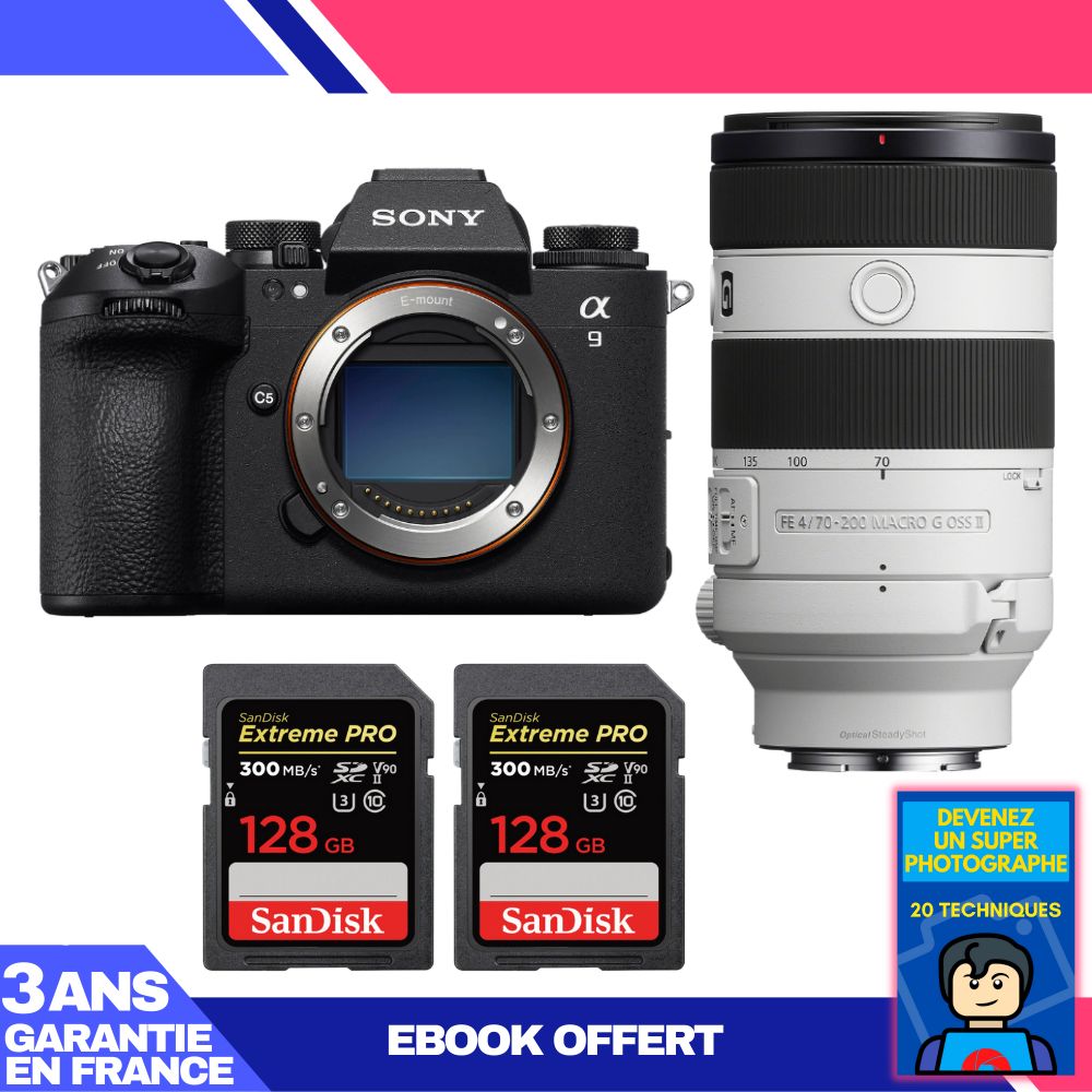 Boitier Sony A9 III + FE 70 200mm f4 Macro G OSS II + 2 SanDisk Extreme PRO UHS II SDXC 300 MB/ + Ebook 'Devenez Un Super Photographe - vue 2
