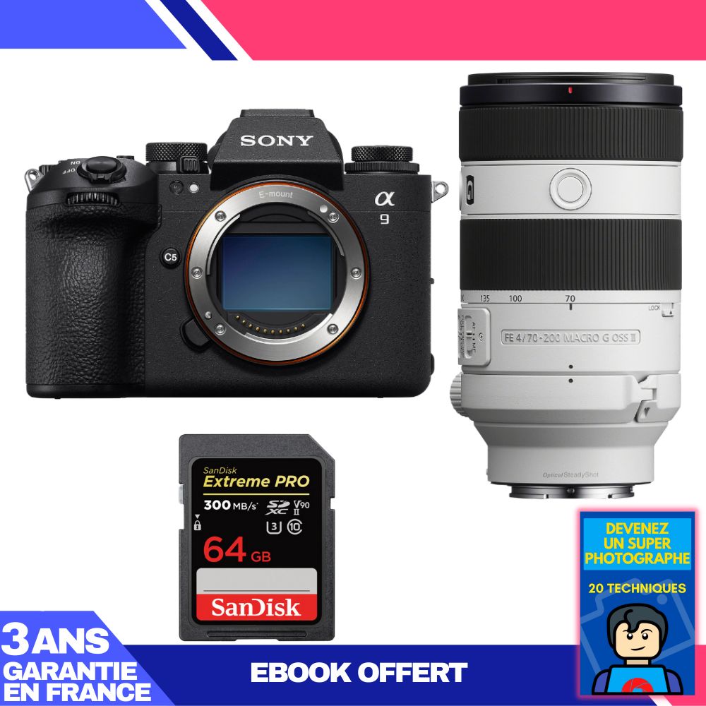 Boitier Sony A9 III + FE 70 200mm f4 Macro G OSS II + 1 SanDisk Extreme PRO UHS II SDXC 300 MB/ + Ebook 'Devenez Un Super Photographe - vue 2