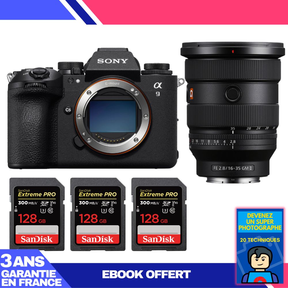 Boitier Sony A9 III + FE 16 35mm f2.8 GM II + 3 SanDisk Extreme PRO UHS II SDXC 300 MB/ + Ebook 'Devenez Un Super Photographe - vue 3