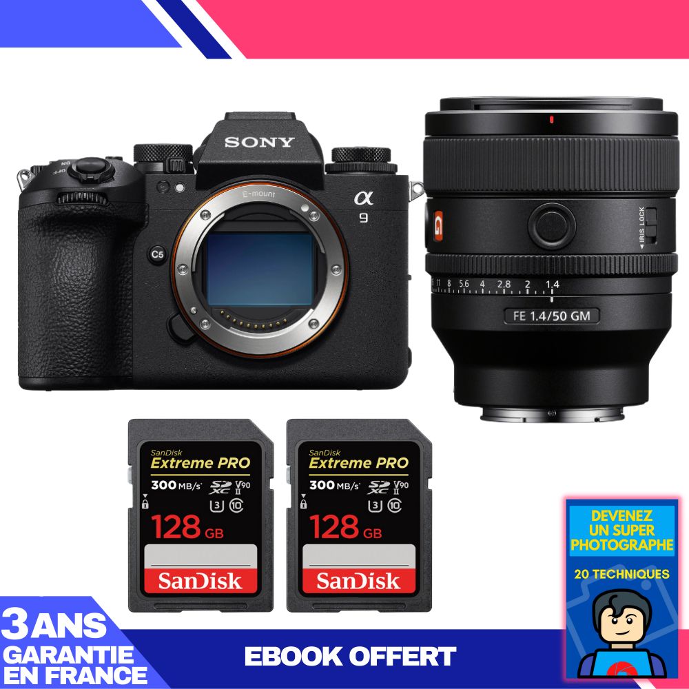 Boitier Sony A9 III + FE 50mm f1.4 GM + 2 SanDisk Extreme PRO UHS II SDXC 300 MB/ + Ebook 'Devenez Un Super Photographe - vue 3