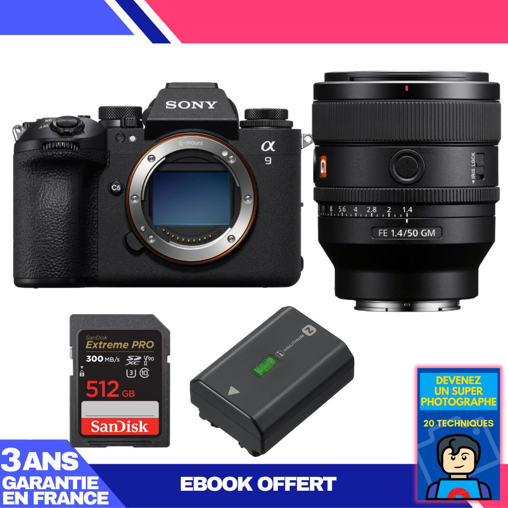 Boitier Sony A9 III + FE 50mm f1.4 GM + 1 SanDisk Extreme PRO UHS II SDXC 300 MB/ + 1 Sony NP FZ100 + Ebook 'Devenez Un Super Photographe - vue 4