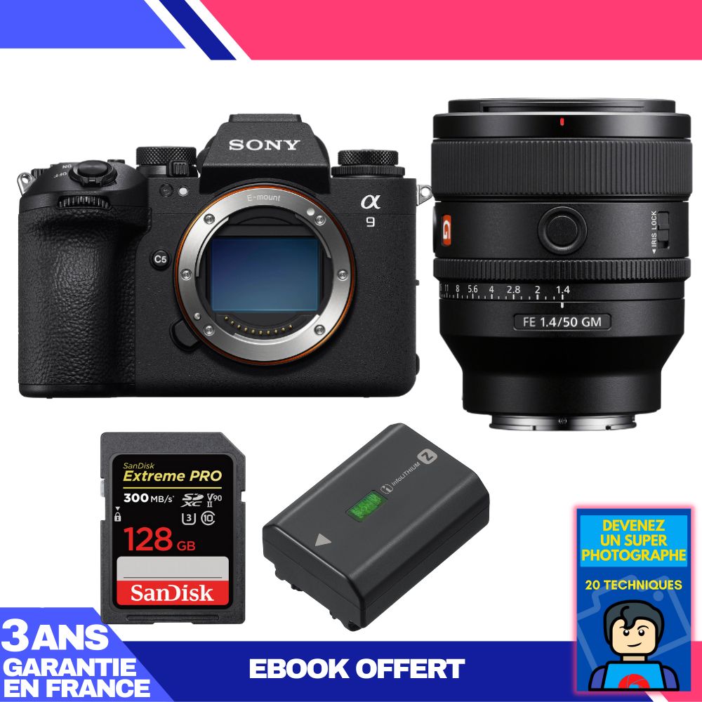 Boitier Sony A9 III + FE 50mm f1.4 GM + 1 SanDisk Extreme PRO UHS II SDXC 300 MB/ + 1 Sony NP FZ100 + Ebook 'Devenez Un Super Photographe - vue 5