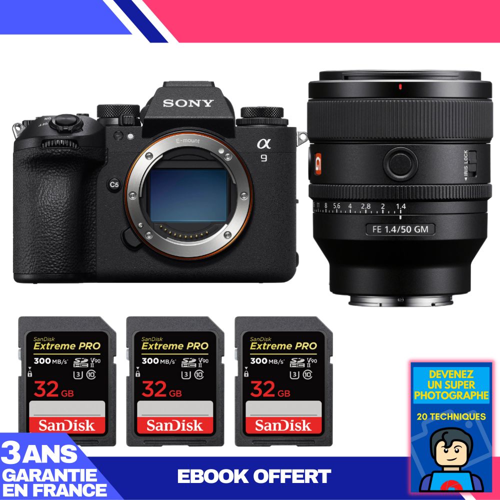 Boitier Sony A9 III + FE 50mm f1.4 GM + 3 SanDisk Extreme PRO UHS II SDXC 300 MB/ + Ebook 'Devenez Un Super Photographe - vue 3