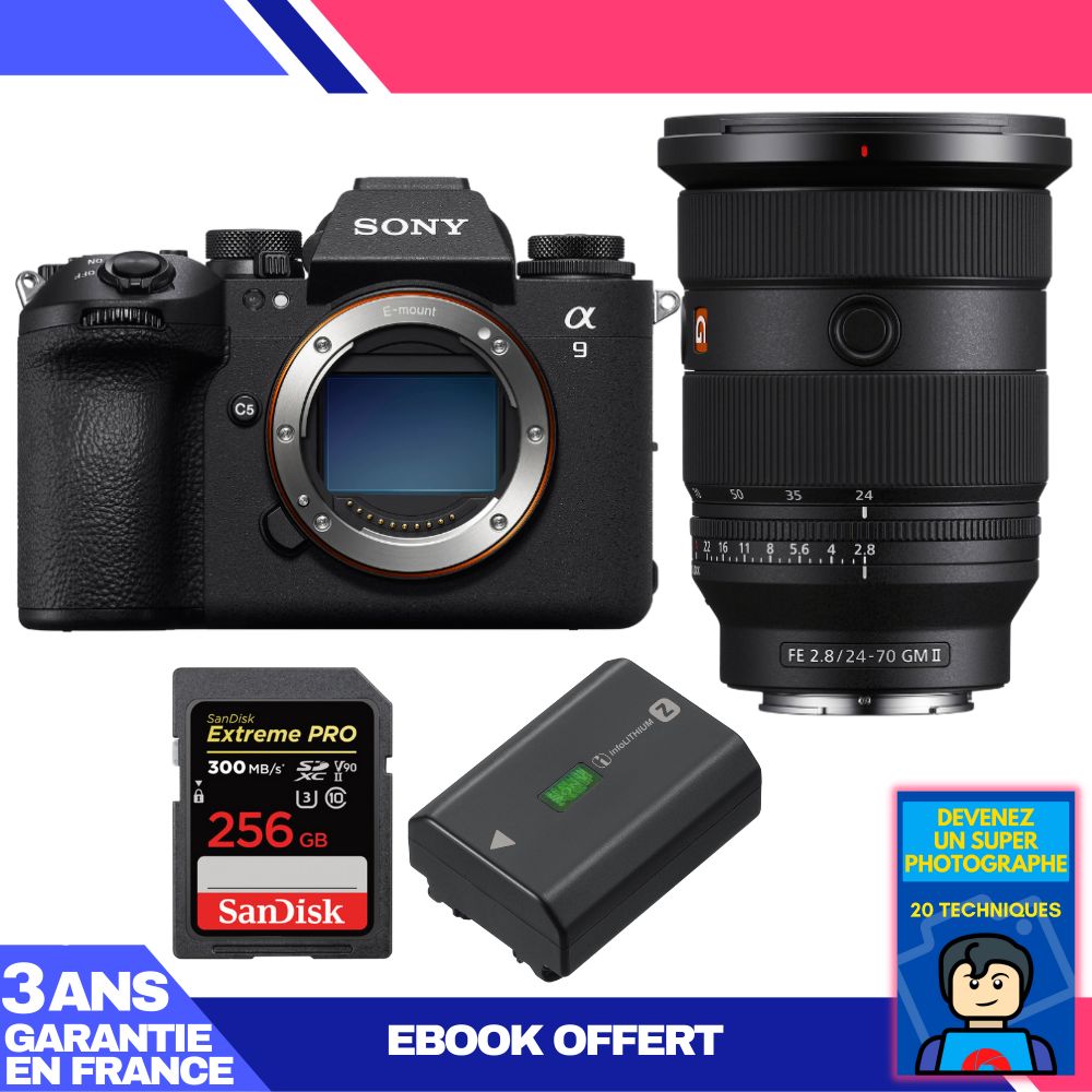 Boitier Sony A9 III + FE 24 70mm f2.8 GM II + 1 SanDisk Extreme PRO UHS II SDXC 300 MB/ + 1 Sony NP FZ100 + Ebook 'Devenez Un Super Photographe - vue 2