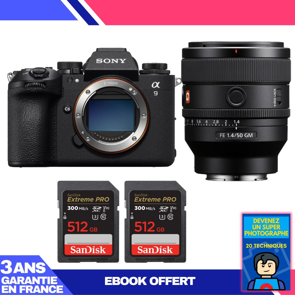 Boitier Sony A9 III + FE 50mm f1.4 GM + 2 SanDisk Extreme PRO UHS II SDXC 300 MB/ + Ebook 'Devenez Un Super Photographe - vue 2