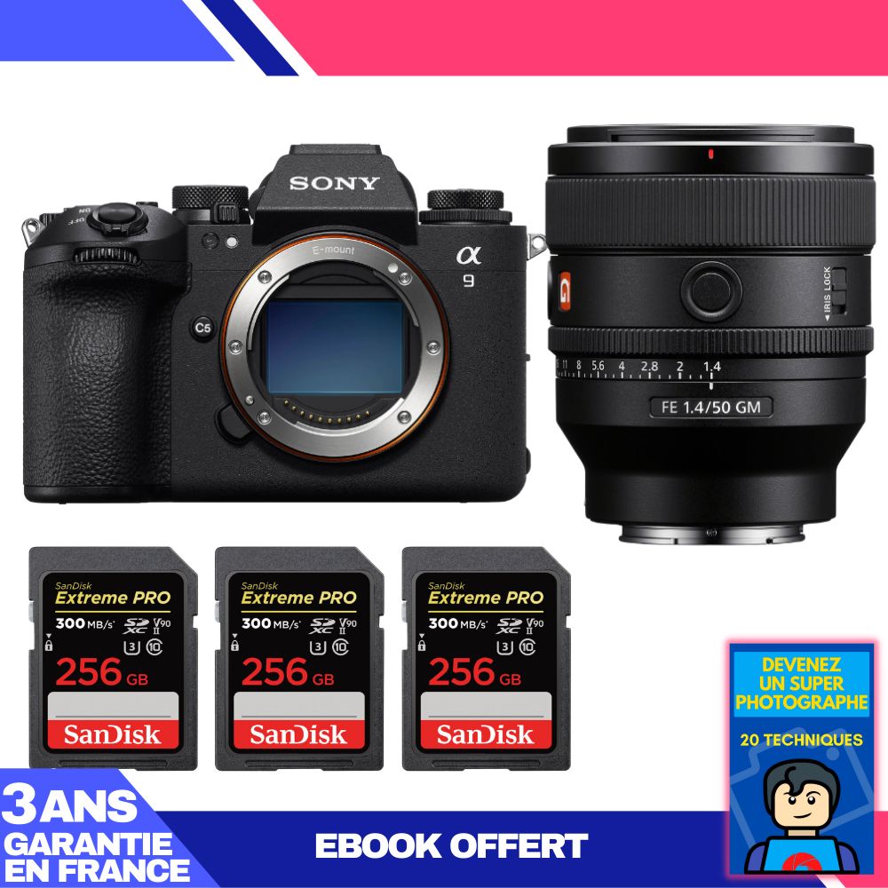 Boitier Sony A9 III + FE 50mm f1.4 GM + 3 SanDisk Extreme PRO UHS II SDXC 300 MB/ + Ebook 'Devenez Un Super Photographe - vue 2
