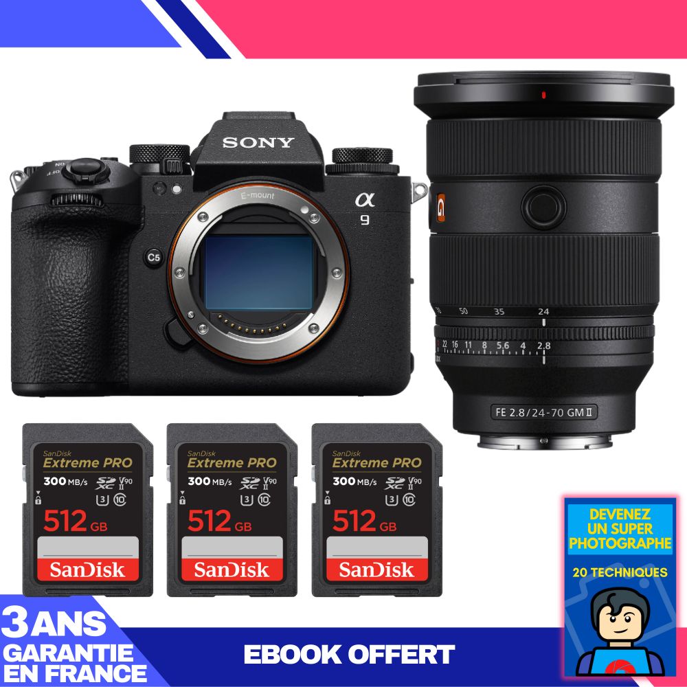 Boitier Sony A9 III + FE 24 70mm f2.8 GM II + 3 SanDisk Extreme PRO UHS II SDXC 300 MB/ + Ebook 'Devenez Un Super Photographe - vue 2