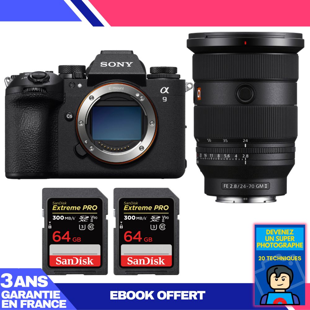 Boitier Sony A9 III + FE 24 70mm f2.8 GM II + 2 SanDisk Extreme PRO UHS II SDXC 300 MB/ + Ebook 'Devenez Un Super Photographe - vue 2