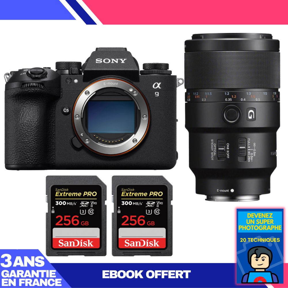 Boitier Sony A9 III + FE 90mm f2.8 Macro G OSS + 2 SanDisk Extreme PRO UHS II SDXC 300 MB/ + Ebook 'Devenez Un Super Photographe