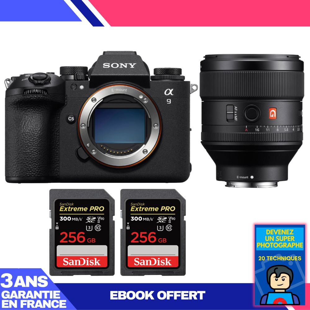 Boitier Sony A9 III + FE 85mm f1.4 GM + 2 SanDisk Extreme PRO UHS II SDXC 300 MB/ + Ebook 'Devenez Un Super Photographe