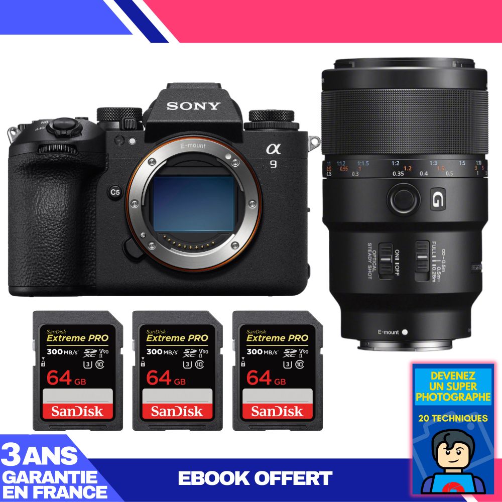 Boitier Sony A9 III + FE 90mm f2.8 Macro G OSS + 3 SanDisk Extreme PRO UHS II SDXC 300 MB/ + Ebook 'Devenez Un Super Photographe