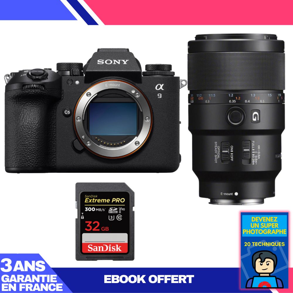 Boitier Sony A9 III + FE 90mm f2.8 Macro G OSS + 1 SanDisk Extreme PRO UHS II SDXC 300 MB/ + Ebook 'Devenez Un Super Photographe