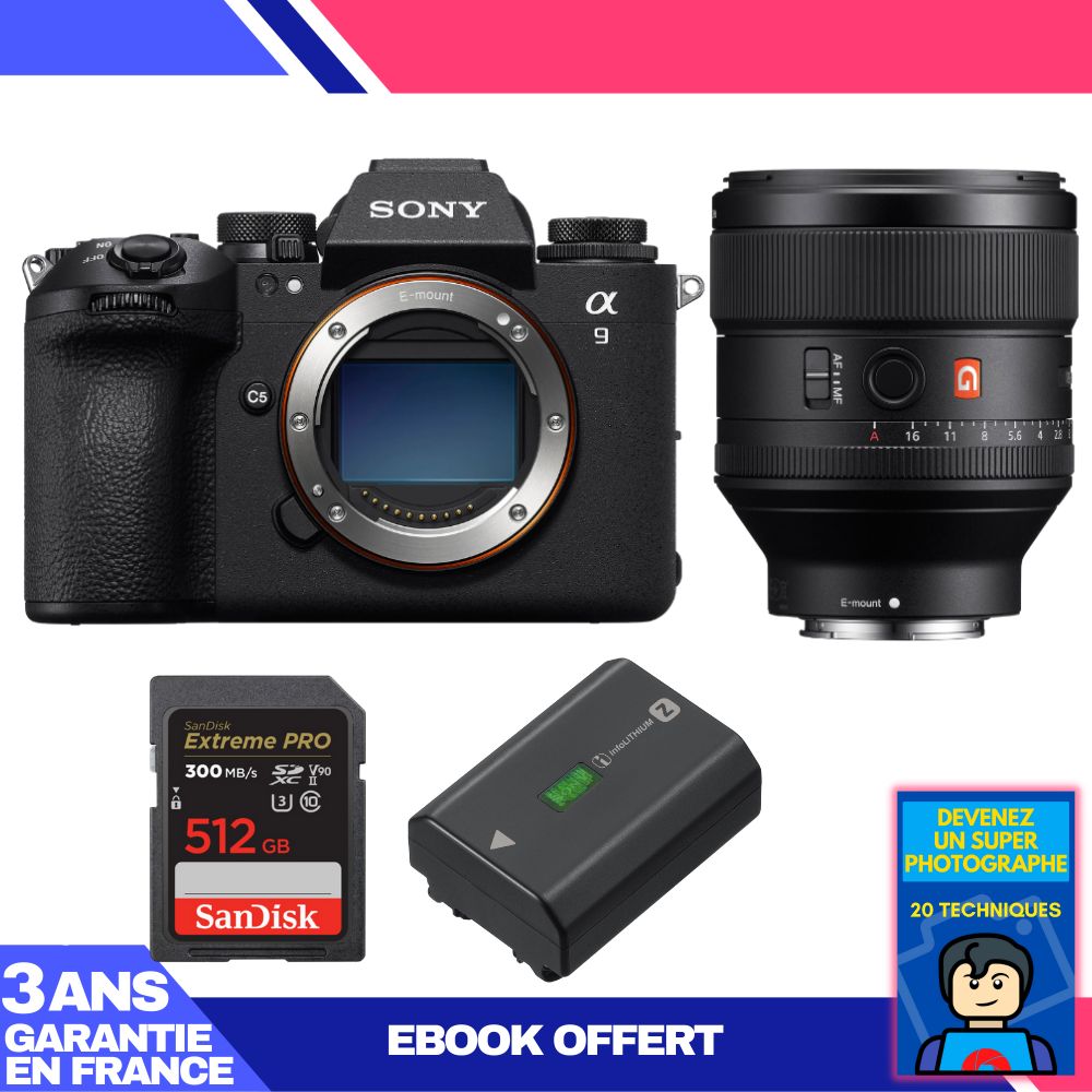 Boitier Sony A9 III + FE 85mm f1.4 GM + 1 SanDisk Extreme PRO UHS II SDXC 300 MB/ + 1 Sony NP FZ100 + Ebook 'Devenez Un Super Photographe - vue 3