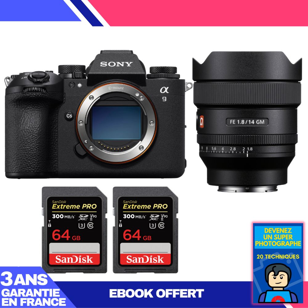 Boitier Sony A9 III + FE 14mm f1.8 GM + 2 SanDisk Extreme PRO UHS II SDXC 300 MB/ + Ebook 'Devenez Un Super Photographe