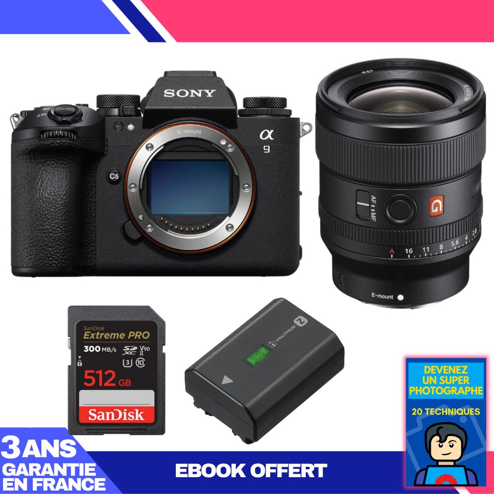 Boitier Sony A9 III + FE 24mm f1.4 GM + 1 SanDisk Extreme PRO UHS II SDXC 300 MB/ + 1 Sony NP FZ100 + Ebook 'Devenez Un Super Photographe - vue 2