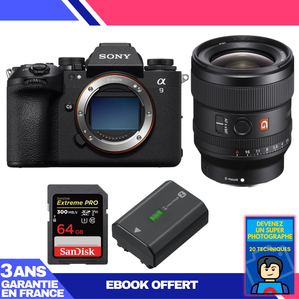 Boitier Sony A9 III + FE 24mm f1.4 GM + 1 SanDisk Extreme PRO UHS II SDXC 300 MB/ + 1 Sony NP FZ100 + Ebook 'Devenez Un Super Photographe - vue 3