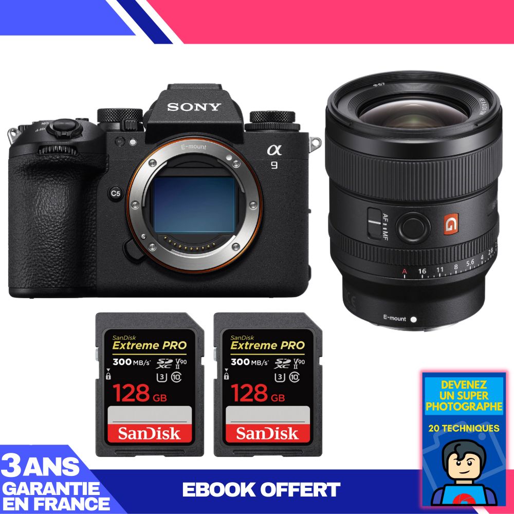 Boitier Sony A9 III + FE 24mm f1.4 GM + 2 SanDisk Extreme PRO UHS II SDXC 300 MB/ + Ebook 'Devenez Un Super Photographe