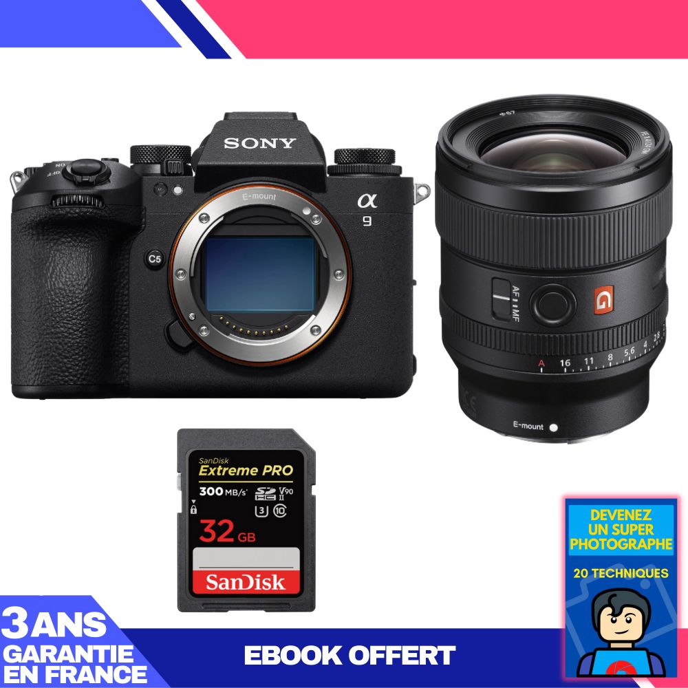 Boitier Sony A9 III + FE 24mm f1.4 GM + 1 SanDisk Extreme PRO UHS II SDXC 300 MB/ + Ebook 'Devenez Un Super Photographe