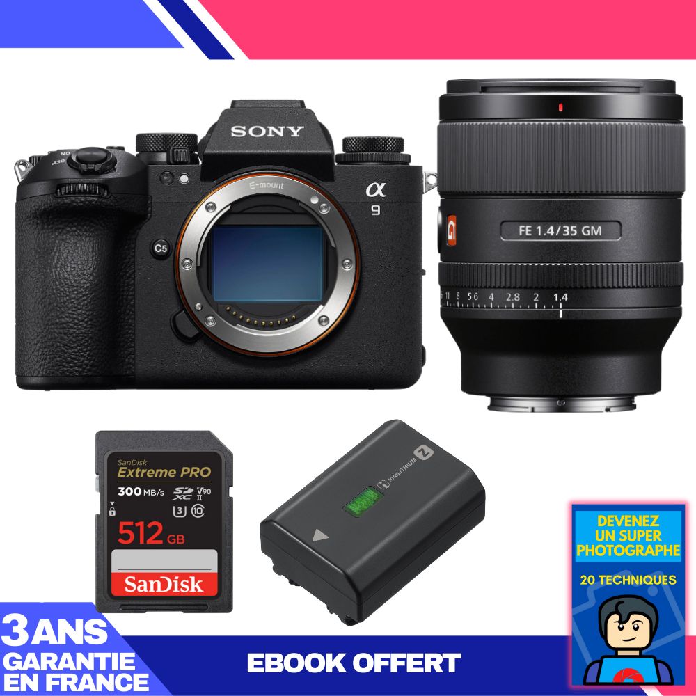 Boitier Sony A9 III + FE 35mm f1.4 GM + 1 SanDisk Extreme PRO UHS II SDXC 300 MB/ + 1 Sony NP FZ100 + Ebook 'Devenez Un Super Photographe - vue 5