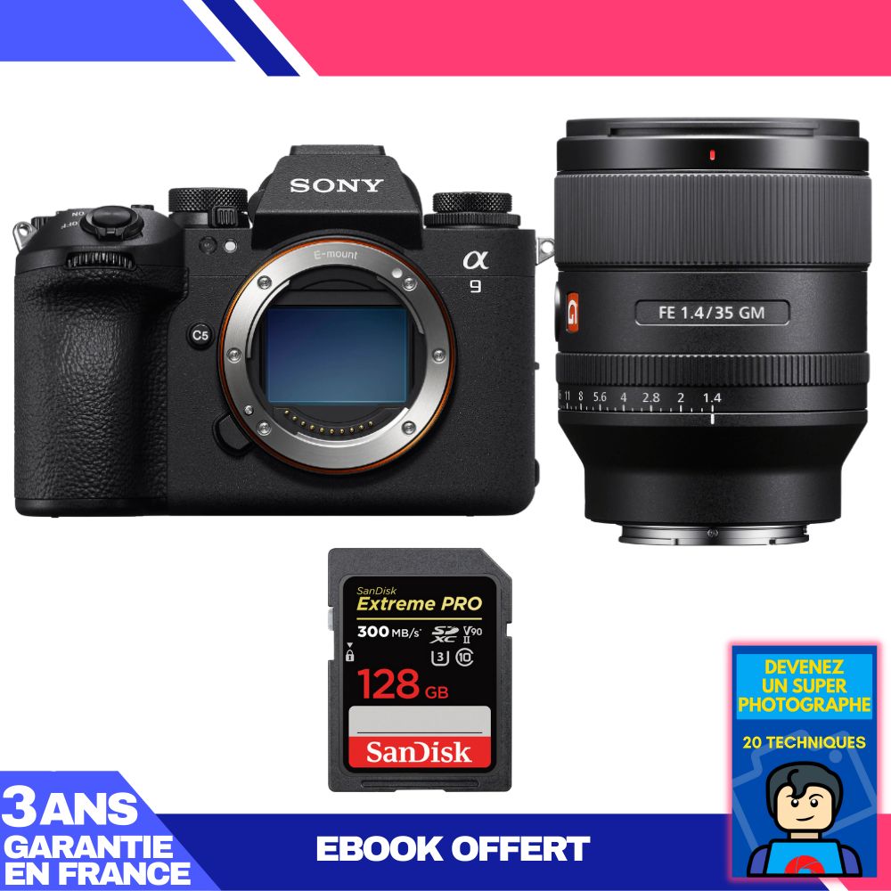 Boitier Sony A9 III + FE 35mm f1.4 GM + 1 SanDisk Extreme PRO UHS II SDXC 300 MB/ + Ebook 'Devenez Un Super Photographe