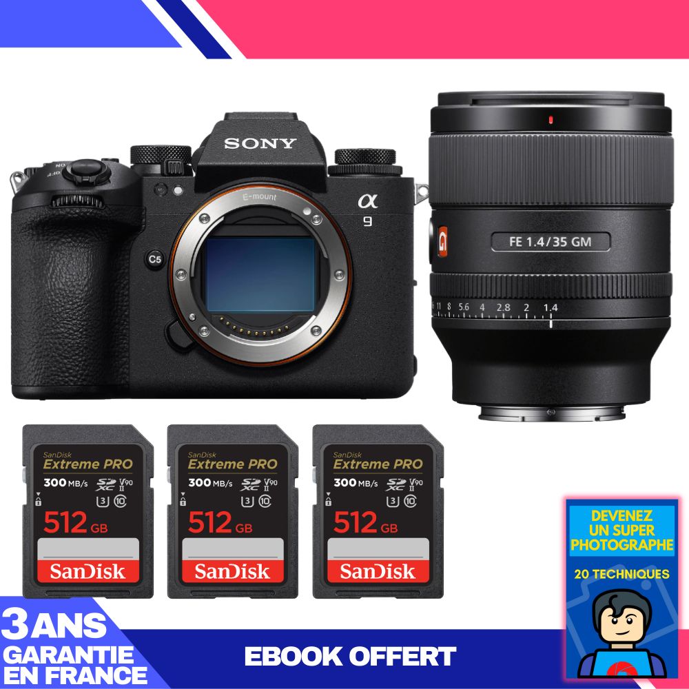 Boitier Sony A9 III + FE 35mm f1.4 GM + 3 SanDisk Extreme PRO UHS II SDXC 300 MB/ + Ebook 'Devenez Un Super Photographe