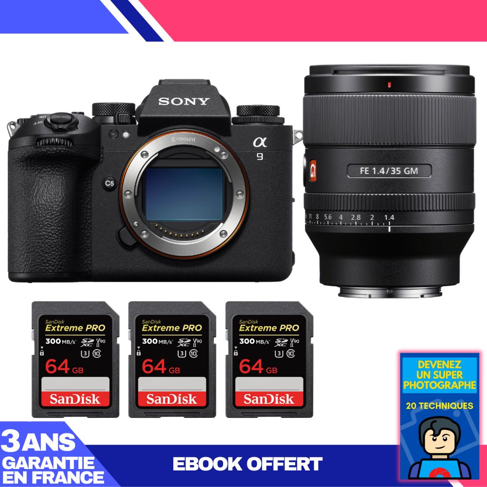 Boitier Sony A9 III + FE 35mm f1.4 GM + 3 SanDisk Extreme PRO UHS II SDXC 300 MB/ + Ebook 'Devenez Un Super Photographe - vue 3