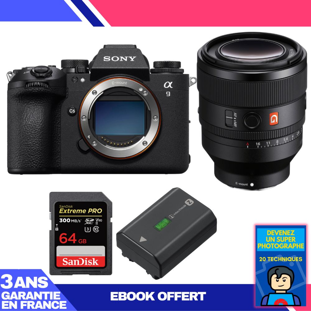 Boitier Sony A9 III + FE 50mm f1.2 GM + 1 SanDisk Extreme PRO UHS II SDXC 300 MB/ + 1 Sony NP FZ100 + Ebook 'Devenez Un Super Photographe - vue 3