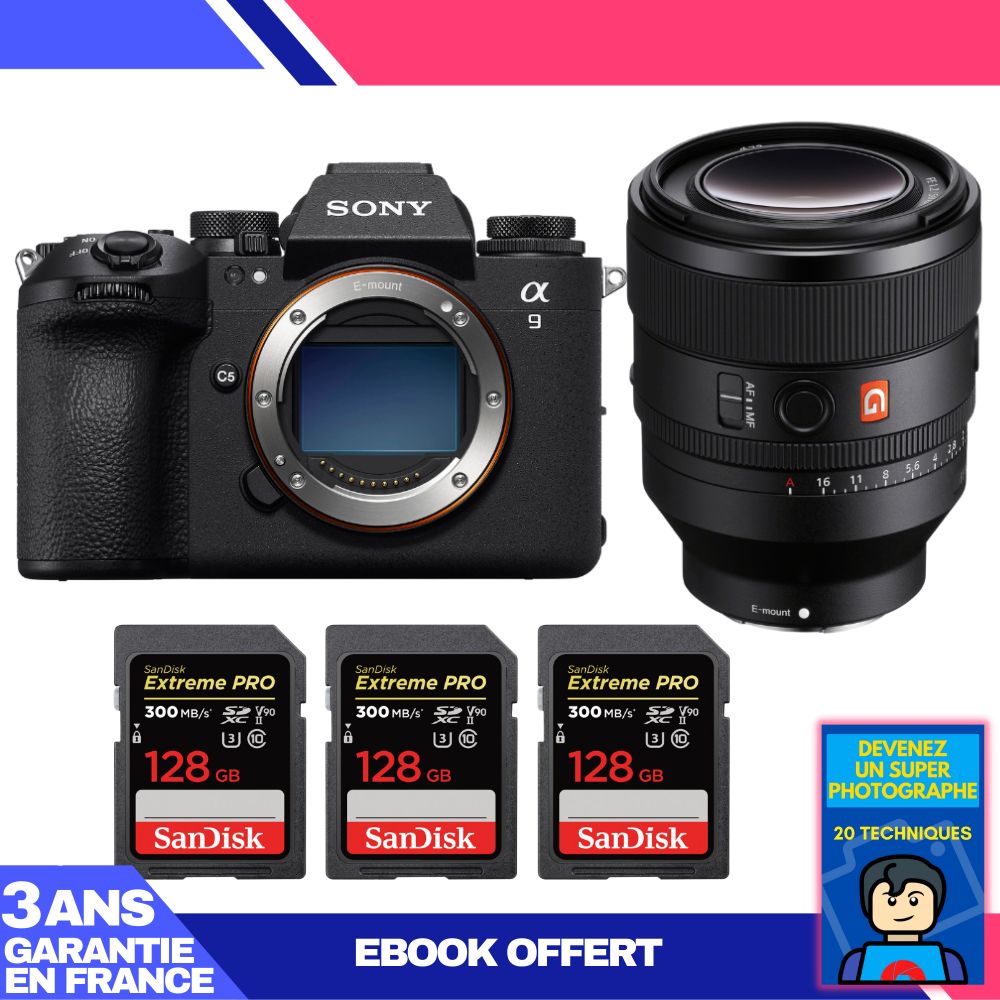 Boitier Sony A9 III + FE 50mm f1.2 GM + 3 SanDisk Extreme PRO UHS II SDXC 300 MB/ + Ebook 'Devenez Un Super Photographe