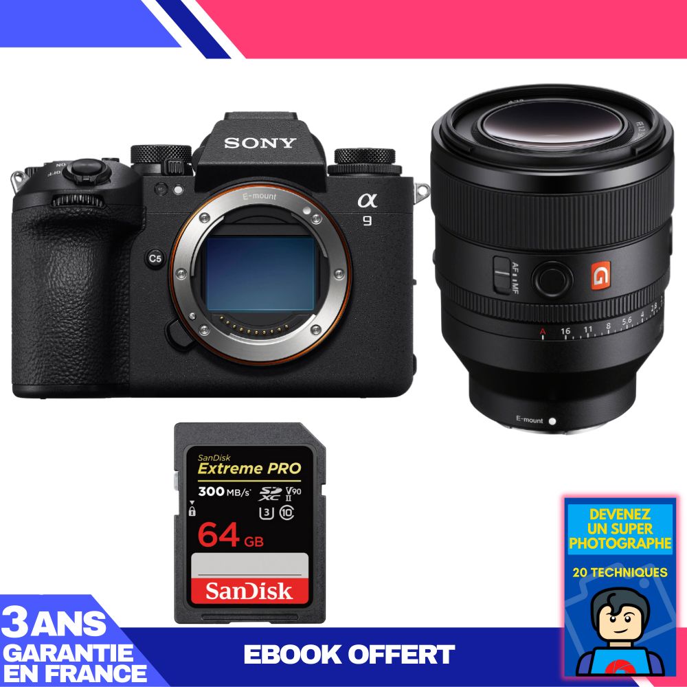 Boitier Sony A9 III + FE 50mm f1.2 GM + 1 SanDisk Extreme PRO UHS II SDXC 300 MB/ + Ebook 'Devenez Un Super Photographe
