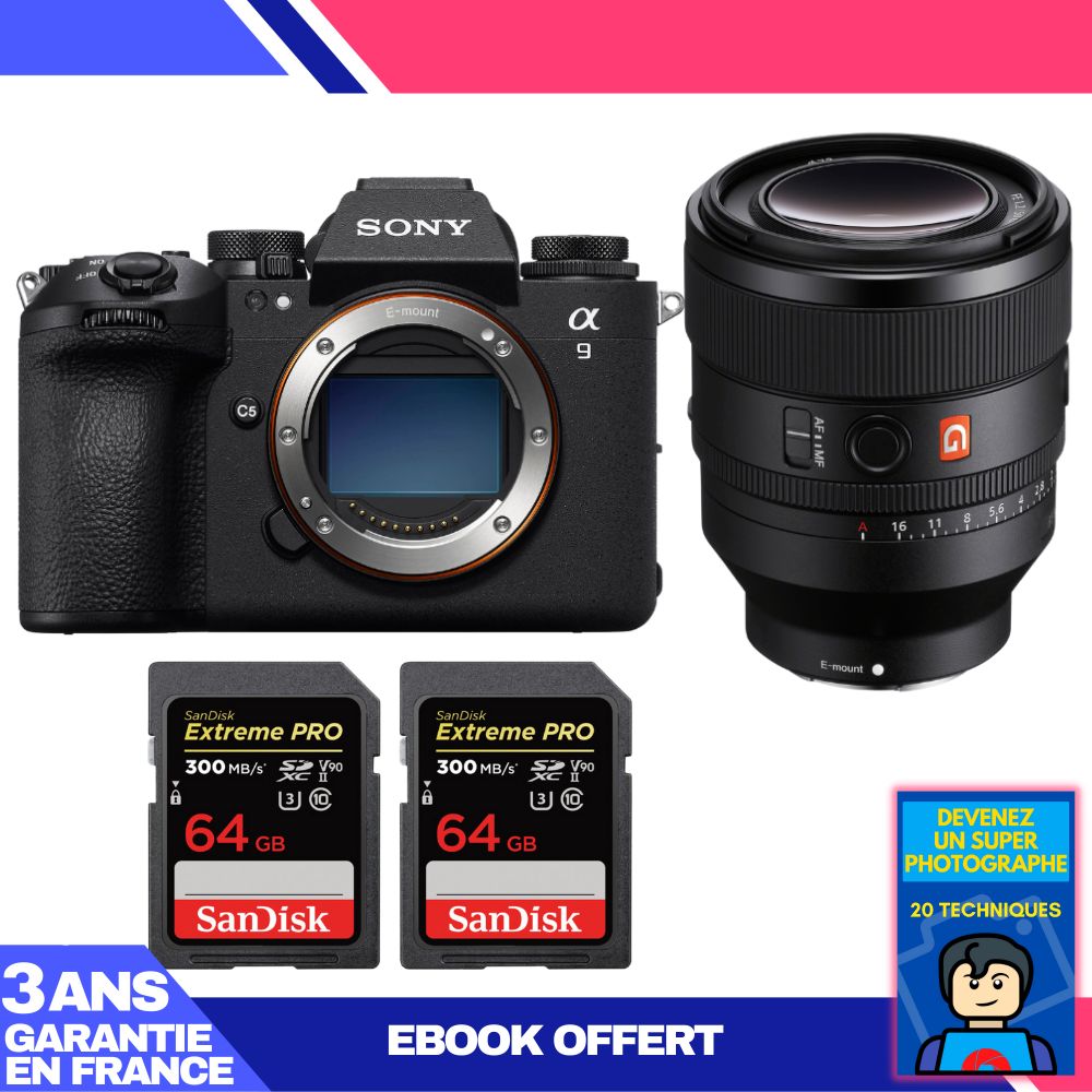Boitier Sony A9 III + FE 50mm f1.2 GM + 2 SanDisk Extreme PRO UHS II SDXC 300 MB/ + Ebook 'Devenez Un Super Photographe