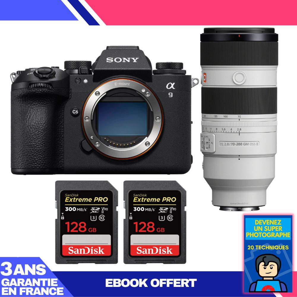 Boitier Sony A9 III + FE 70 200mm f2.8 GM OSS II + 2 SanDisk Extreme PRO UHS II SDXC 300 MB/ + Ebook 'Devenez Un Super Photographe - vue 3